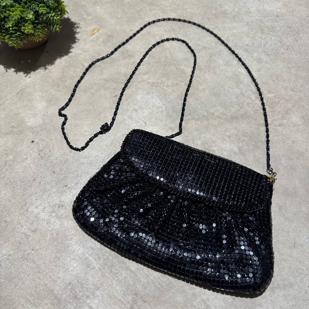 Vtg Mesh Chainmail Evening Bag Clutch Black Crossbody Formal‎ Wedding Night Out